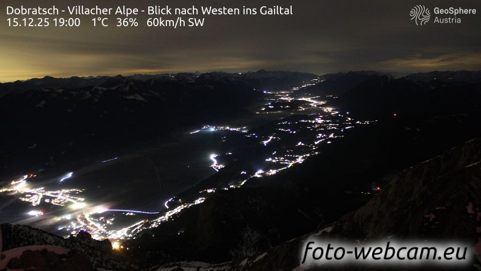 Huttendorf: Dobratsch - Villacher Alpe - Blick nach Westen ins Gailtal