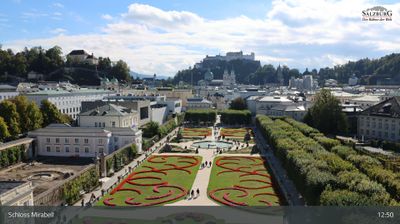Salzburg › South-east: Rosengarten im Mirabell - Mirabell Gardens - Papagenabrunnen - Vier-Elemente-Brunnen - Thaddaeus Ropac Salzburg - Trompeterturm - Festung Hohensalzburg