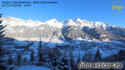 Webcam Gemeinde Virgen › North: Würfelehütte - Niedermauern - Virgental Straße - Obermauern - Wallfahrtskirche Maria Schnee