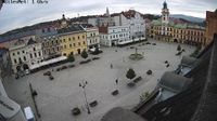 Cieszyn › South: Well with a statue of St. Florian - Rynek - Town Hall - Day time