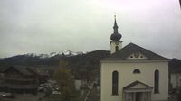 Gemeinde Hittisau: Hittisau, Bregenzerwald, Austria, Hotel Krone: Pfarrkirche von Hittisau, Winterstaude